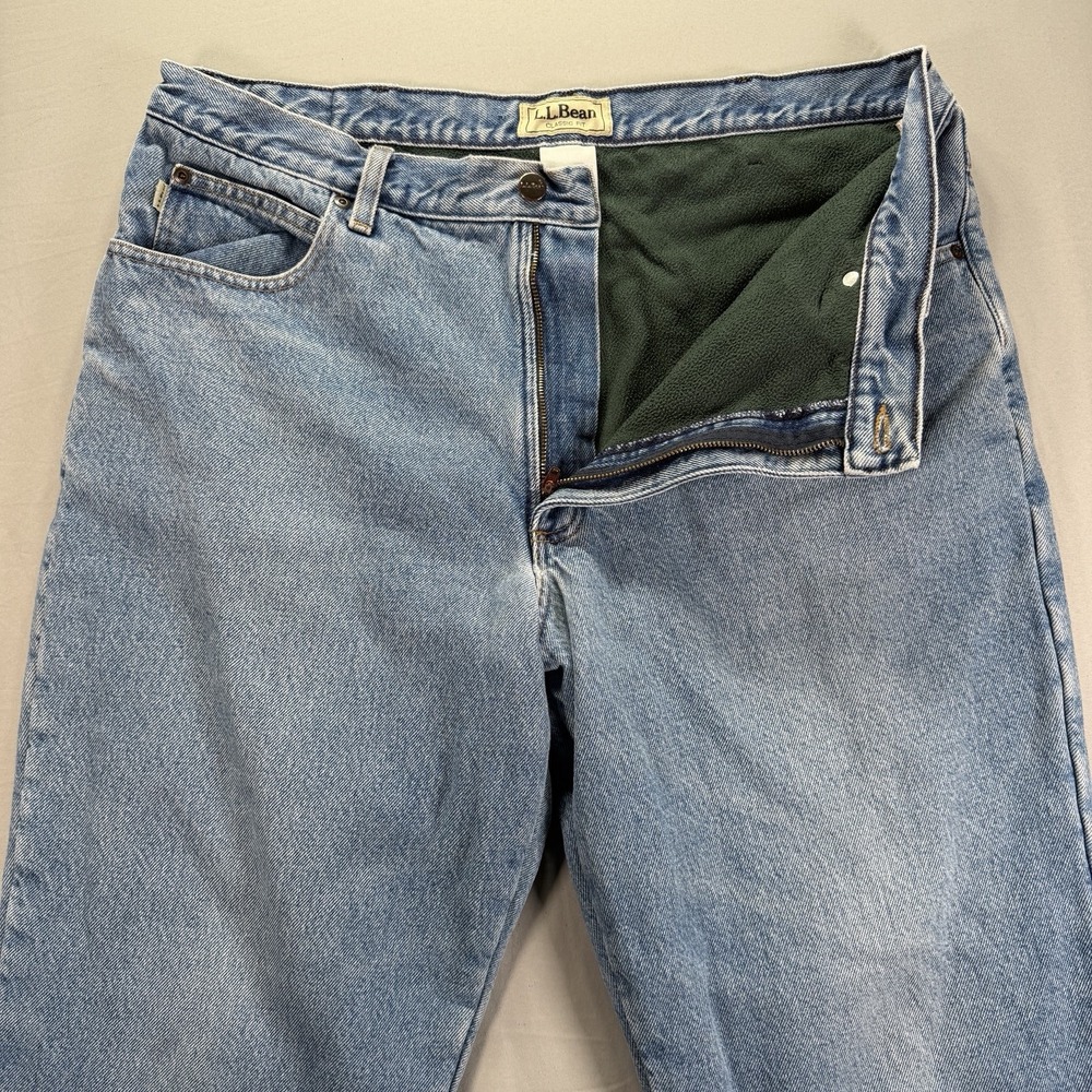 LL Bean Fleece Lined Jean Mens 38x30 (Fits 36x30) Denim Light Wash Work Outdoors